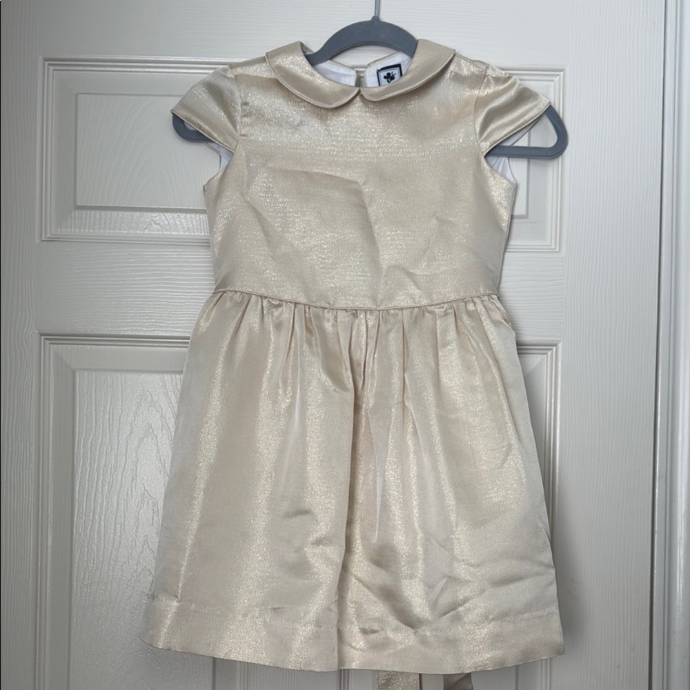 Cream A-Line Dress with Flutter Cap Sleeves and Peter Pan Collar